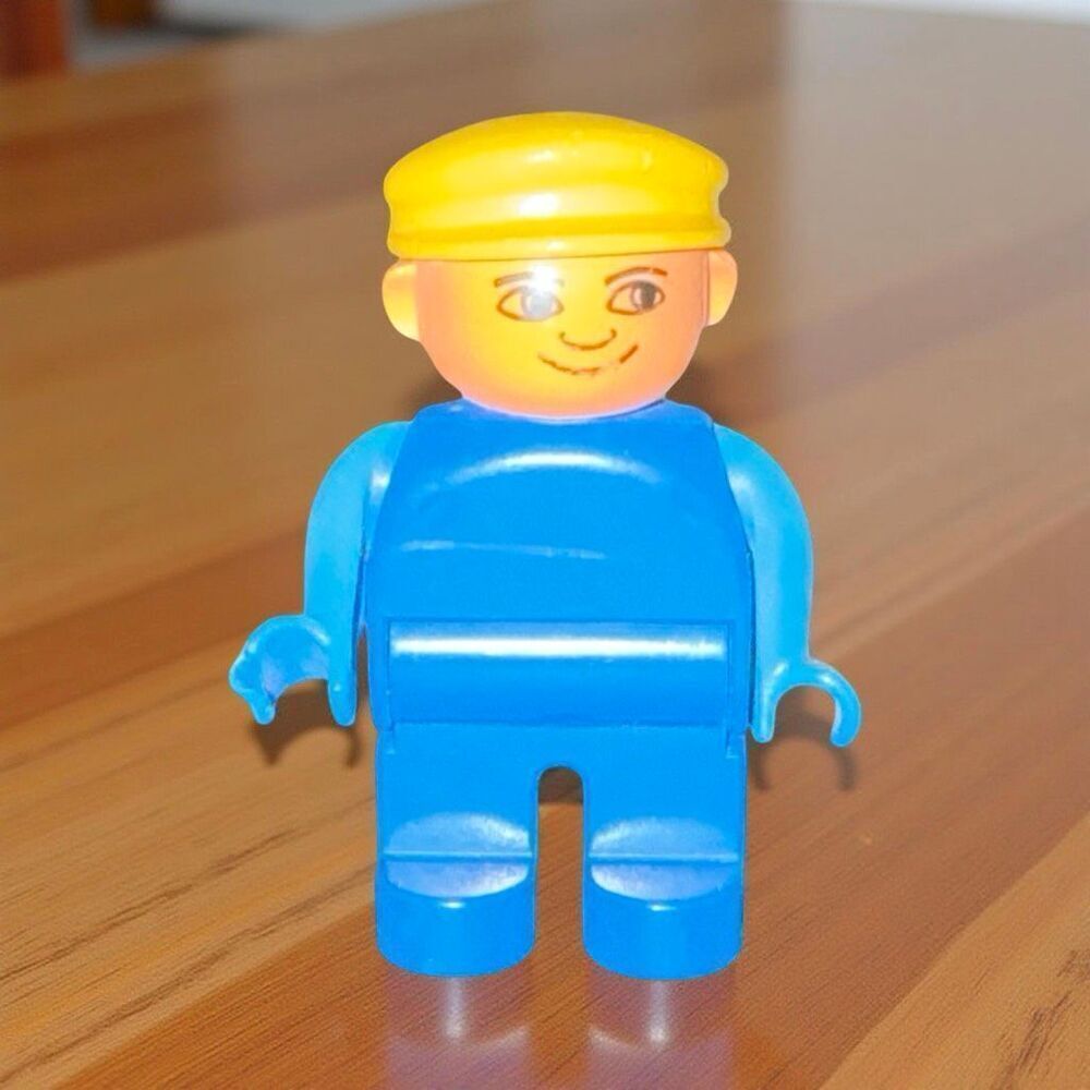 Vintage LEGO Duplo Dad Man Figure Blue Legs Blue Top with Yellow Cap Figure A47
